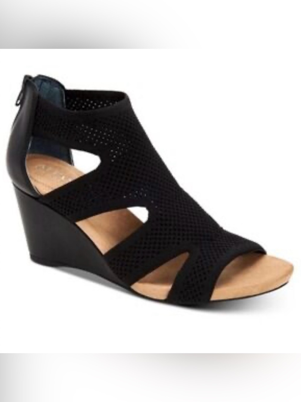 Alfani Black Step N Flex Sandals Stretchy Knit Peep-Toe Wedge Sandals Size 7.5